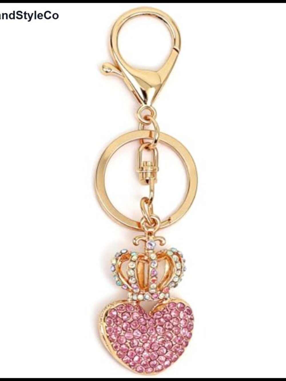 Crystal Rhinestone Love Heart Crown Keychain Bag Charm Zinc Alloy